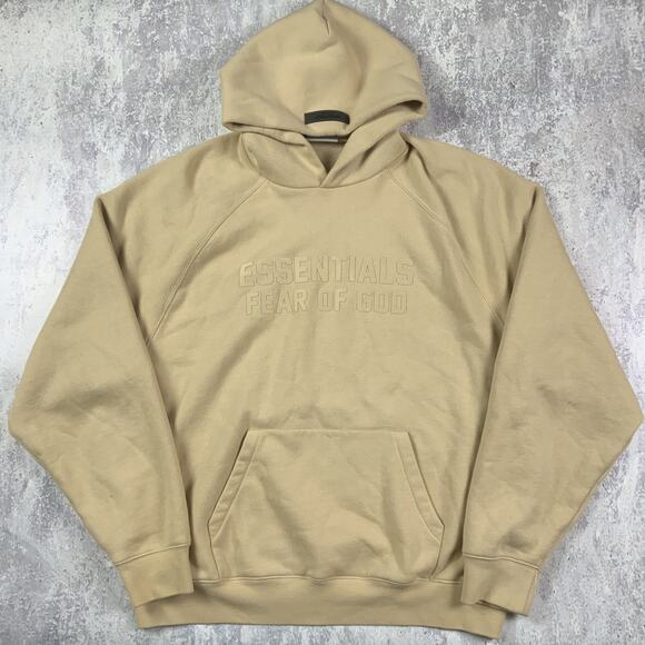 Fear Of God Essentials Hoodie Mens Large Beige FOG Streetwear Oversized Heavy - Picture 1 of 9